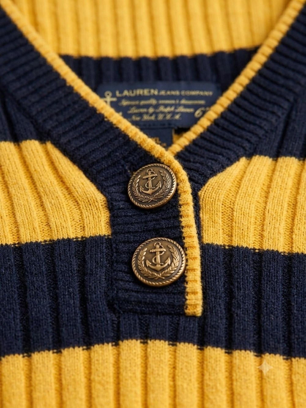 Lauren Jeans Co. Ralph Lauren Striped Henley V-Neck Sweater - Picture 3 of 8